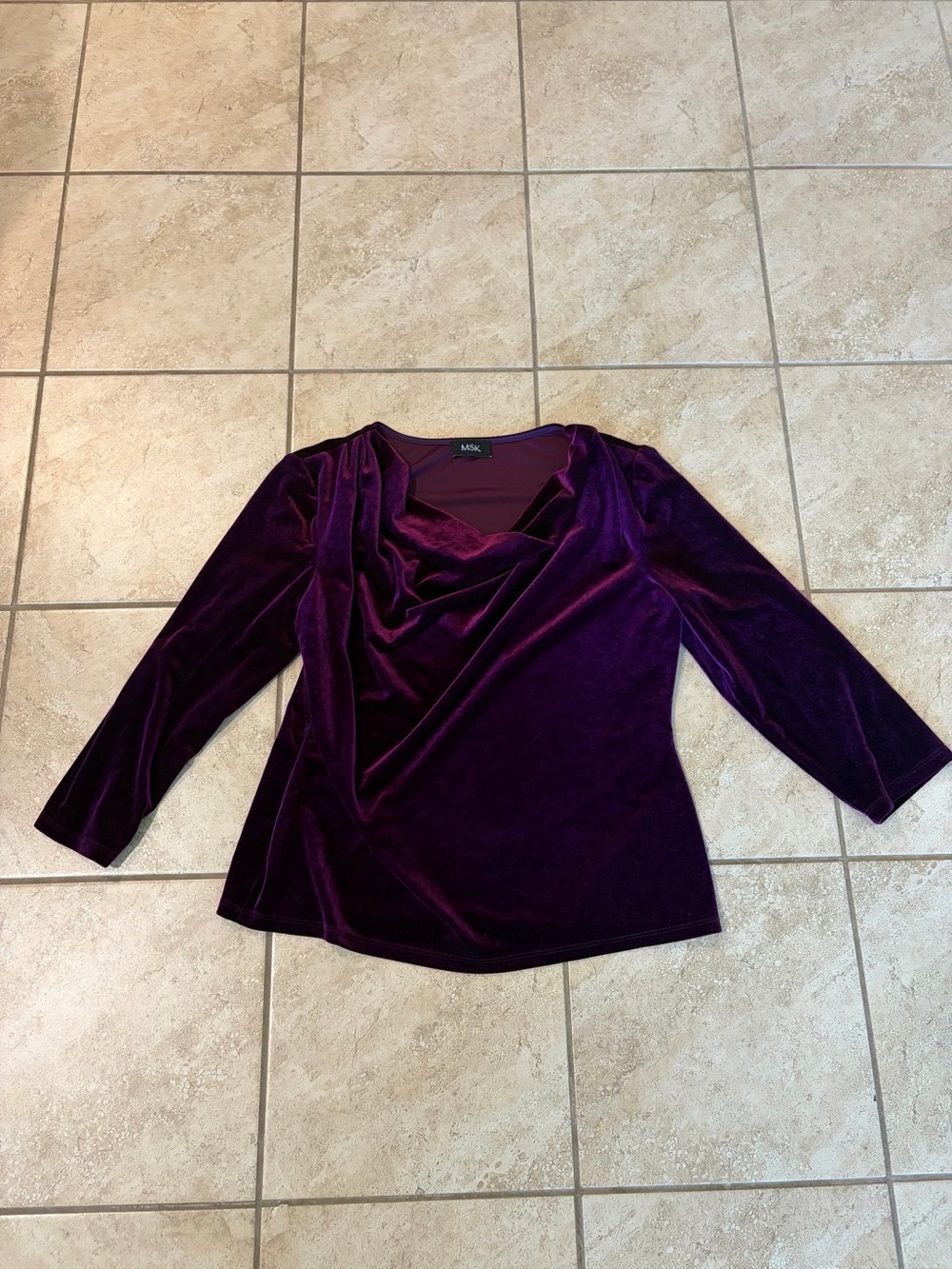 MSK Deep Purple Velvet Cowl Neck Long Sleeve Top